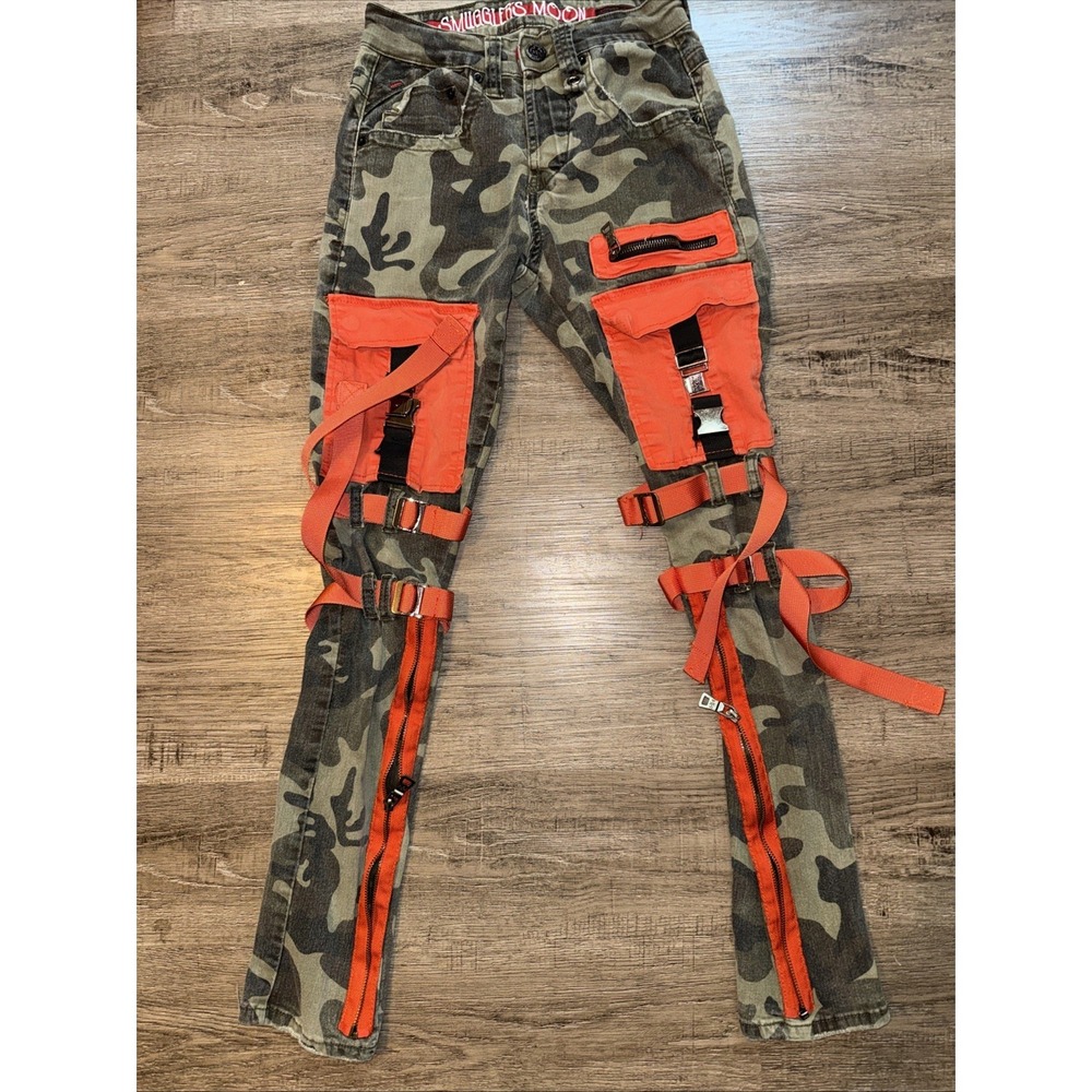 Smugglers Moon Jeans Mens Meas. 26x28 Camo Cargo Strap Skater Grunge Punk Rave
